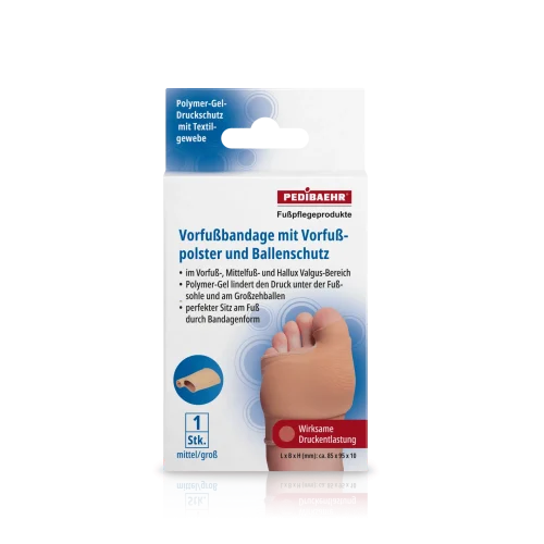 Захист плюсневої частини стопи та Hallux Valgus, середнiй (VORFUSSBANDAGE MIT VORFUSSPOLSTER UND BALLENSCHUTZ MIT POLYMER-GEL) PEDIBAEHR