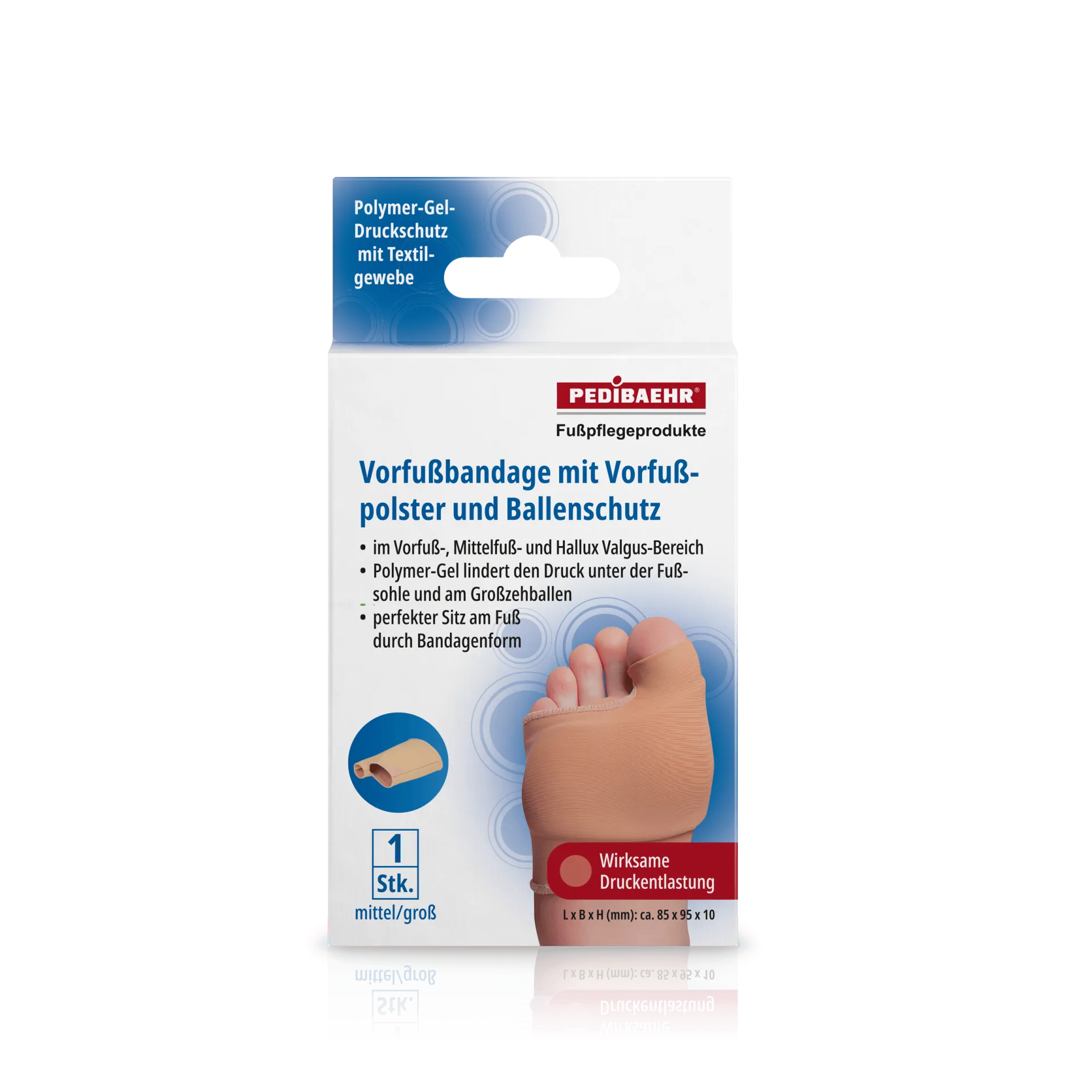 Захист плюсневої частини стопи та Hallux Valgus, середнiй (VORFUSSBANDAGE MIT VORFUSSPOLSTER UND BALLENSCHUTZ MIT POLYMER-GEL) PEDIBAEHR